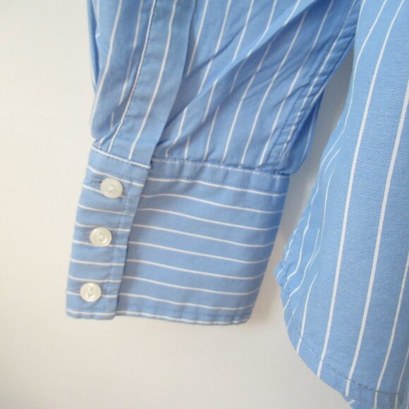 Gap blue white striped ruffled long sleeve button front blouse *Sz L* - Picture 5 of 5
